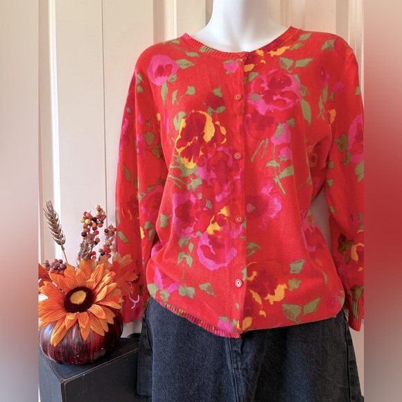 Isaac Mizrahi fall orange & Pink Knit Sweater, size XL - Picture 1 of 7